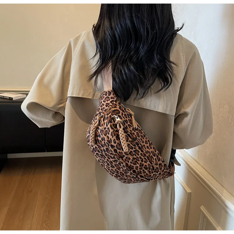 Women's Leopard Print Chest Bag, Autumn/Winter Fashion Crossbody Bag, Trendy Sporty Multifunctional Waist Bag Waist Packs bolsa