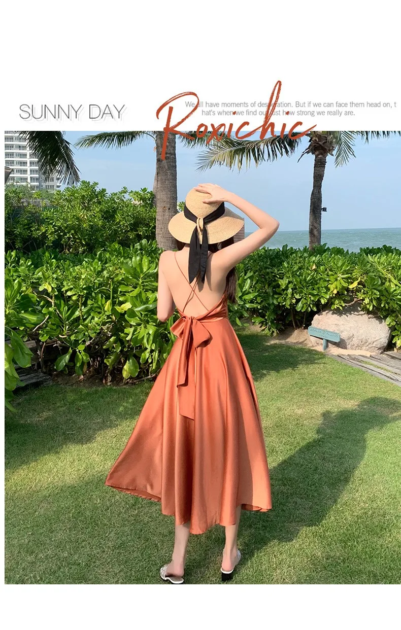 White Satin Spaghetti Strap Dress Women Sexy Summer Beach Dress Holiday Sleeveless Bow Lace Up Bandage Elegant Backless Dresses maxi dresses for women