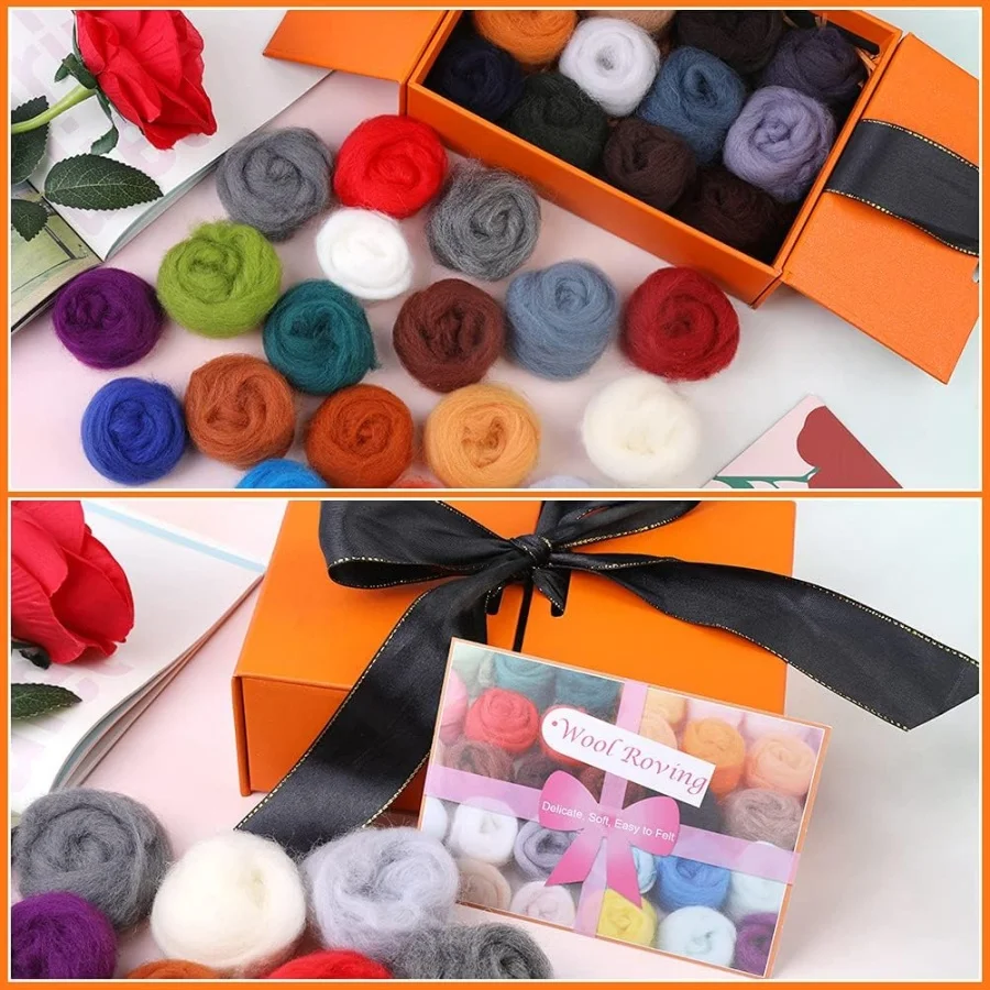MIUSIE 30/54 Colors Wool Roving Yarn Fiber Wool Yarn Roving Needle Felting for Needle Felt DIY 3g/Color