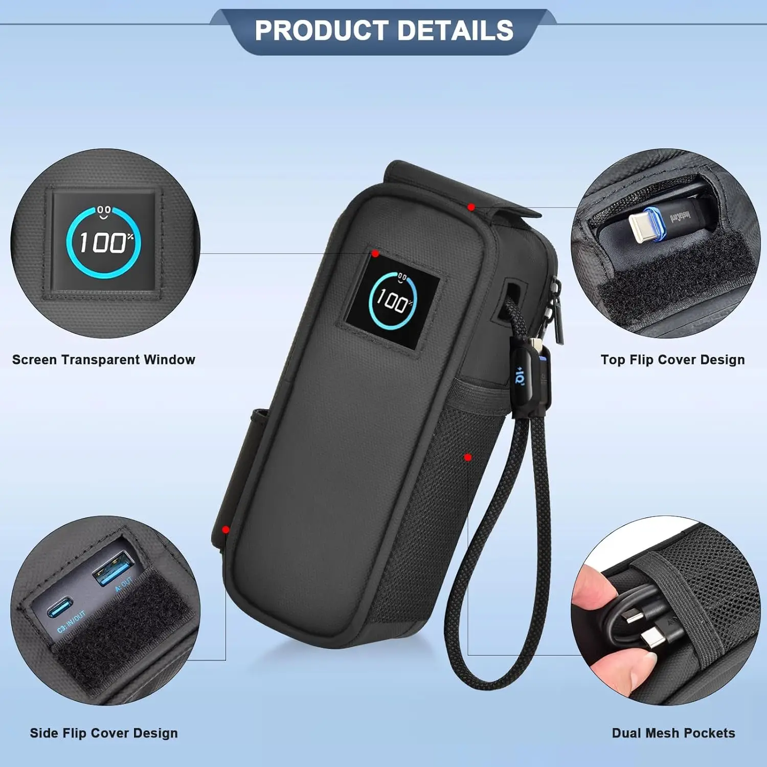(케이스만) 앵커 노트북 파워뱅크 25,000mAh 호환 케이스, 휴대용 충전기용 트리플 100W 여행용 케이스