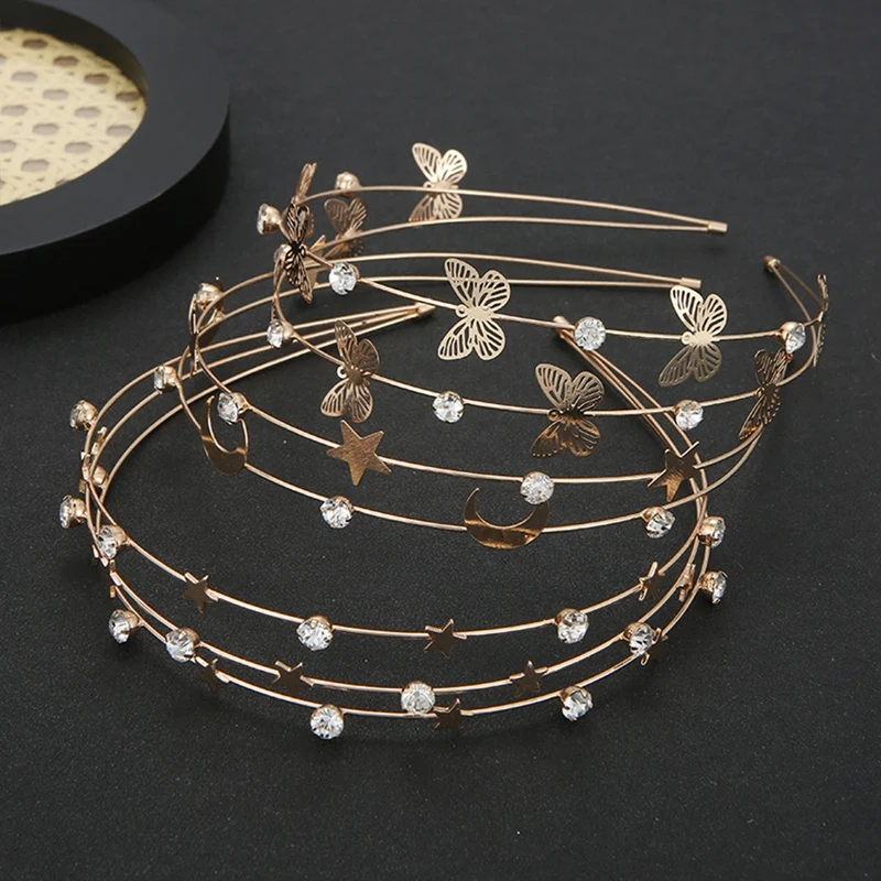 

Girls Moon Butterfly Star Hair Jewellery Crystal Rhinestone Handmade Wedding Headdress Headband WomanHair Accessories