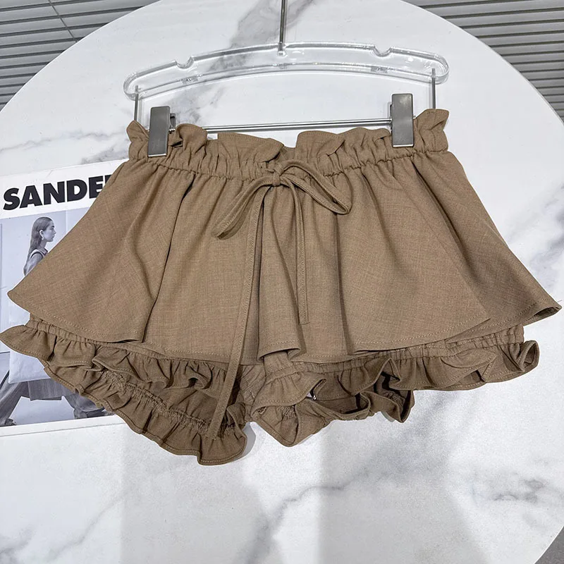 DEAT 2026 Spring New Sweet Temperament Ruched Ruffle Waist Tie Skirt For Women Elastic Waist Flower Bud Short Skirts 11A08273