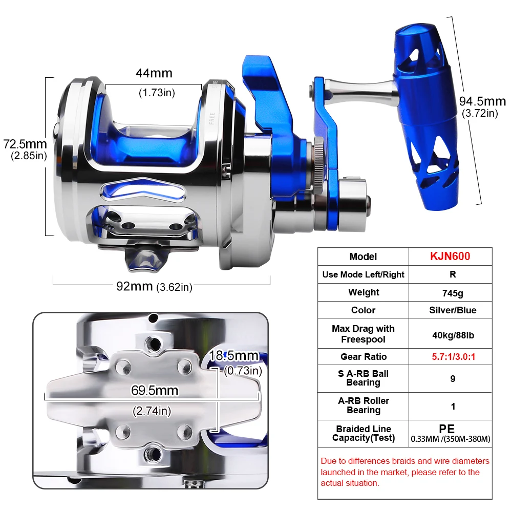 PRO BEROS Aluminum Jigging Reel Max Drag 40kg-88LB CNC Machined 2-Speed  Lever 5.7:1/3.0:1 Sea Boat Fishing Reel Trolling Reel