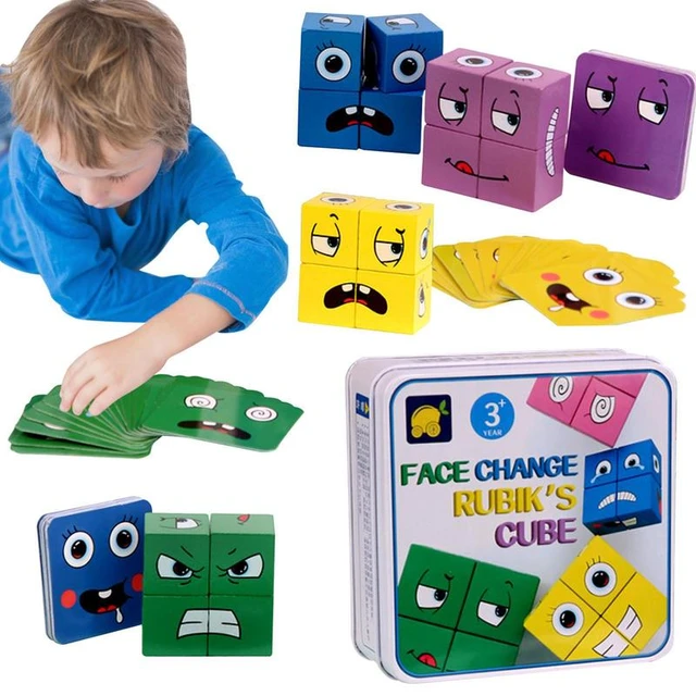 Compre Brinquedos educativos de crianças montessori enfrentam mudança de  blocos de expressão puzzles de mesa de cubo infantil jogos de aprendizagem  precoce