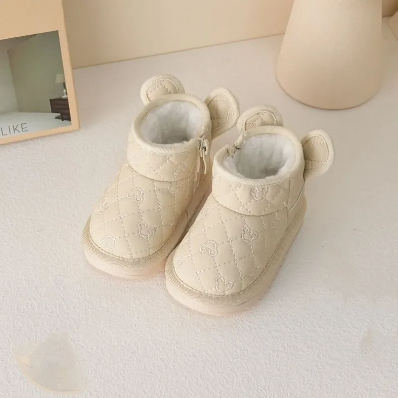 

Детские зимние ботинки Baby Bear, детская теплая зимняя обувь, модные ботильоны для мальчиков и девочек, Корейская версия, нескользящая хлопковая обувь 17-30