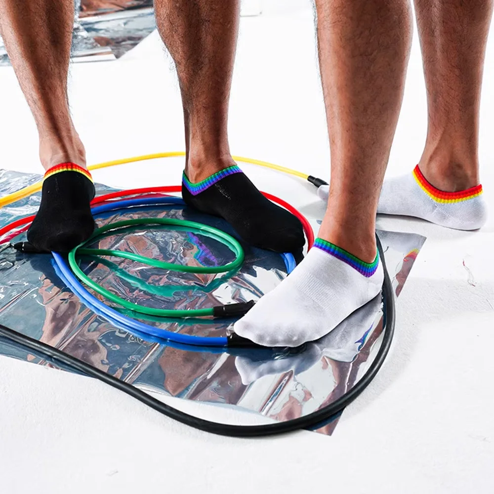 Men's Six-color Rainbow Around Foot Thin Summer Four Seasons Sports Fitness Boat Socks Cotton Socks Thin Socks