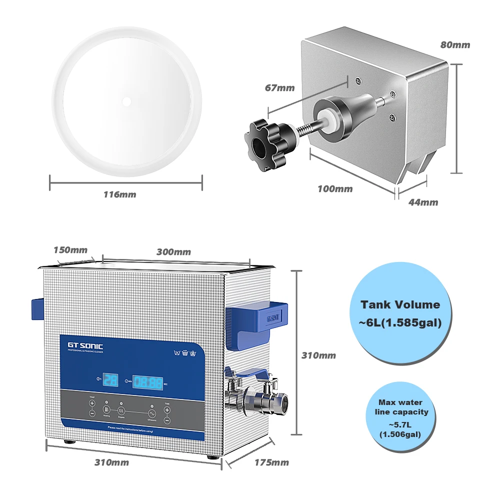 6L Ultrasonic Vinyl Record Washer with Bracket Vinyl Rotating Cleaner for Wash 7-12 Inch LP EP Discs