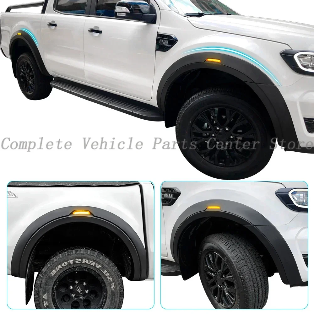 DUKE4WD 매트 블랙 LED 펜더 플레어 포드 레인저 Wildtrak XL XLT T7 T8 2015-2022 머드 가드 자동차 스타일링을위한 휠 아치 확장