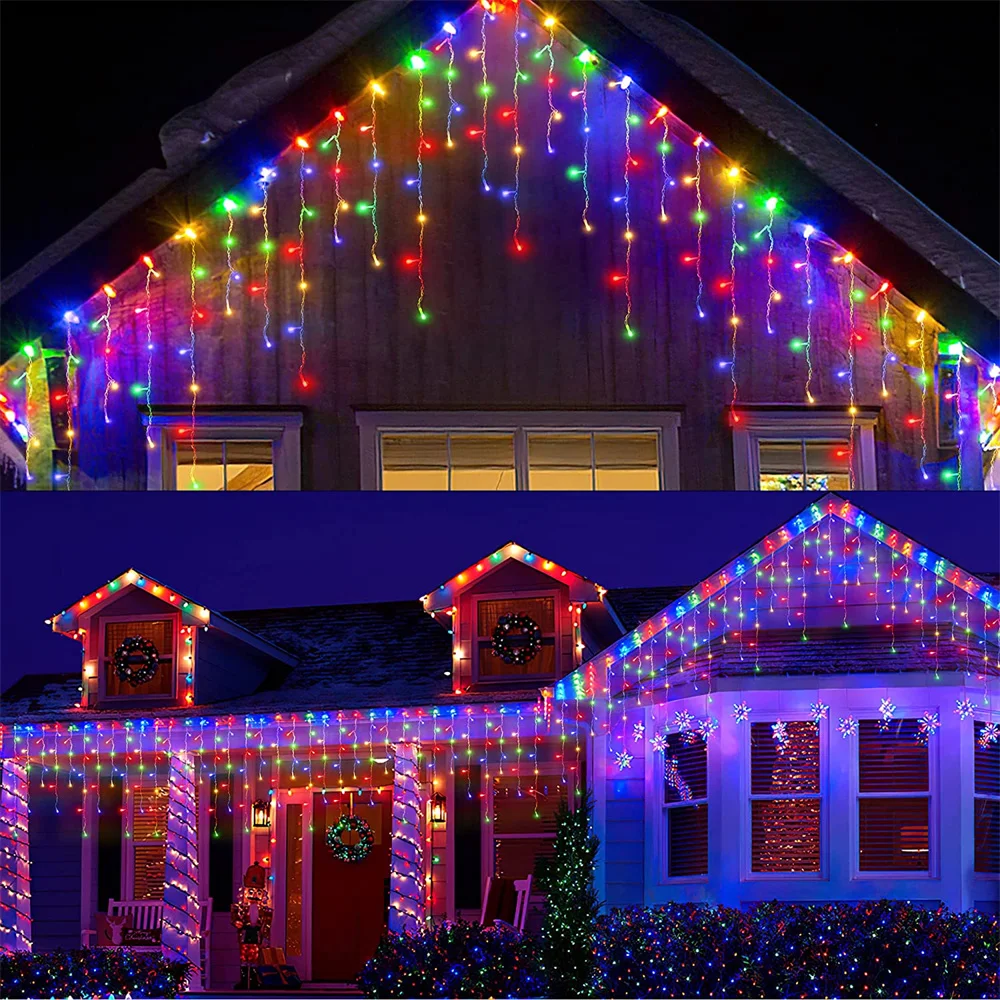 Guirnalda de luces LED con forma de carámbano, 220 V, 5 m, 96 LED, guirnalda navideña, luces decorativas para exteriores, fiestas, jardines y escenarios
