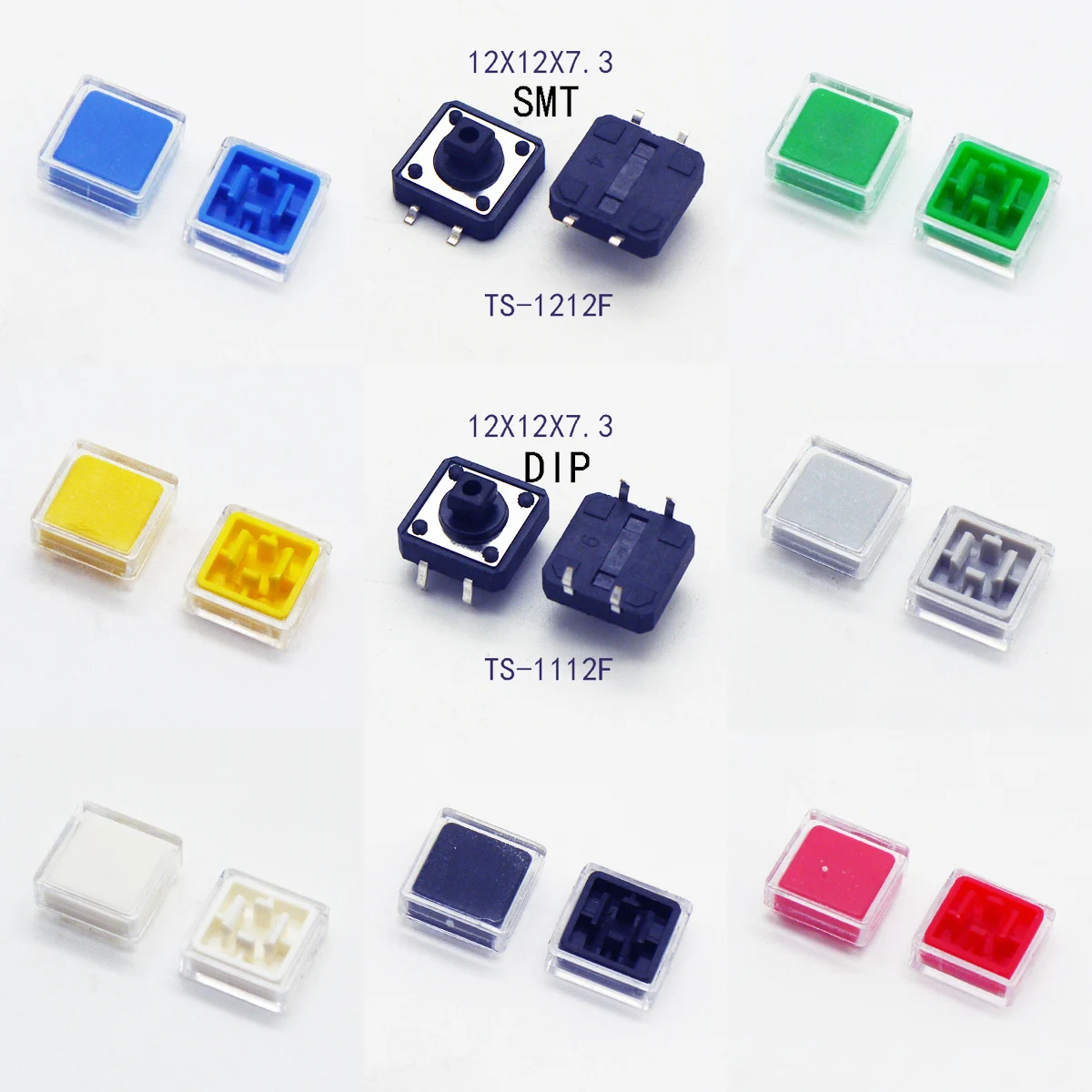 10Sets 12x12x10mm Tact Switch With Plastic Caps Momentary Tactile 4PIN SMT DIP Push Button Switch Micro Key Button