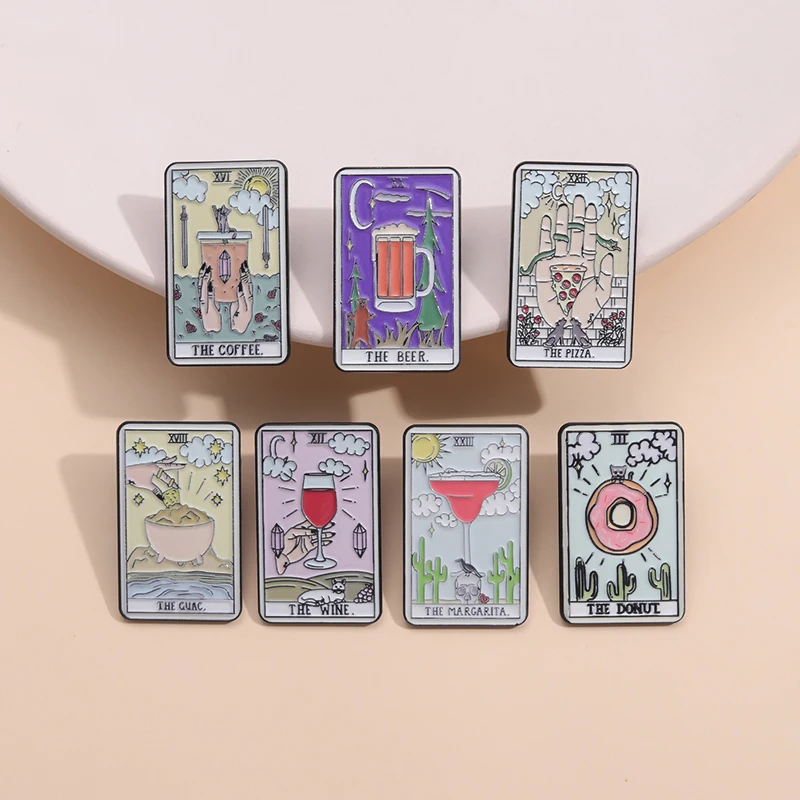Essen Tarot Emaille Pins Kaffee Bier Margarita Donut Pizza Wein Broschen Kleider tasche Revers Abzeichen Schmuck Geschenk für Freunde – Detail 4