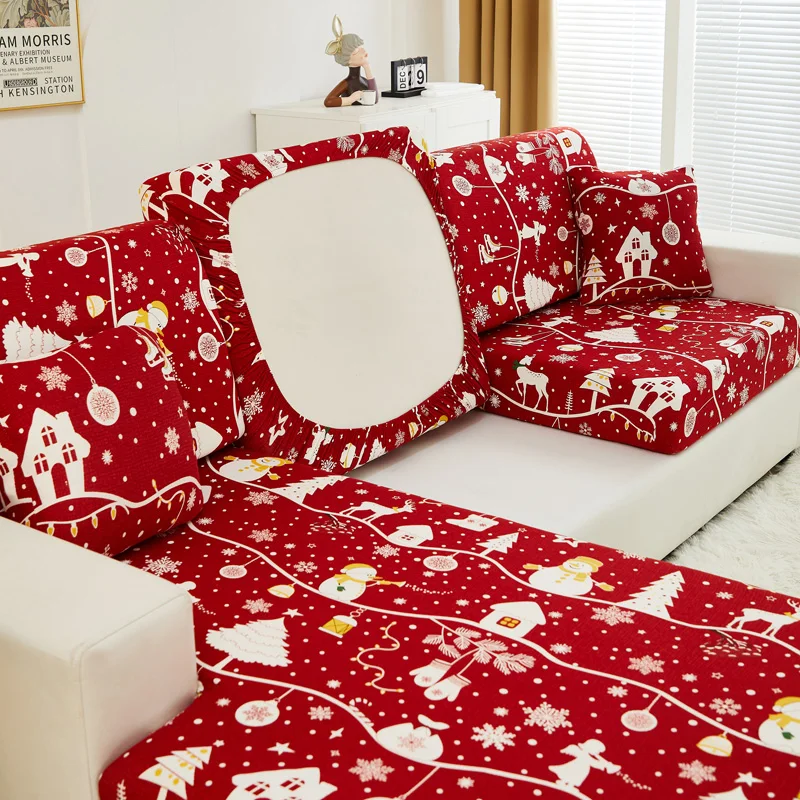 Christmas decoration stretch sofa seat cushion cover backrest cover protector for couch sofa L shape chaselong slipcovers