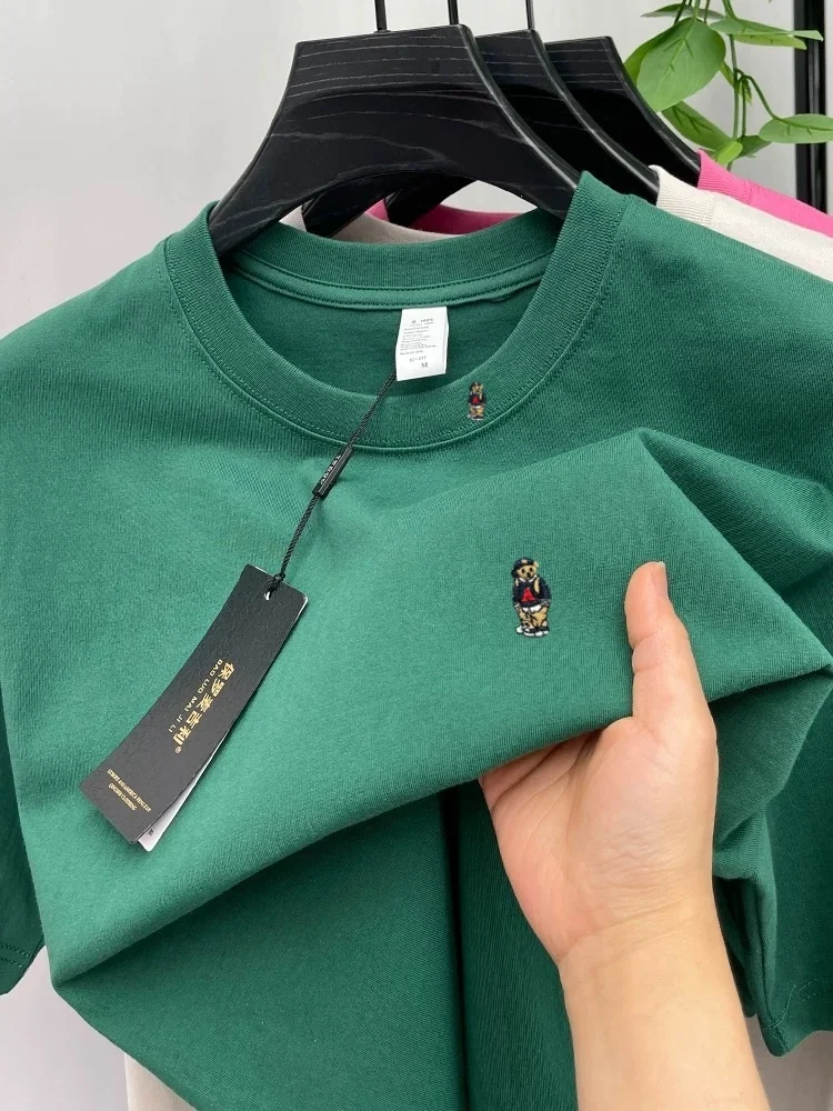 High-End-T-Shirt für Herren aus 100 % Baumwolle mit kurzen Ärmeln Luxusmarke Cartoon-Bär-Stickerei koreanischer Stil Jugend lässig Rundhalsausschnitt neues Oberteil – Detail 17
