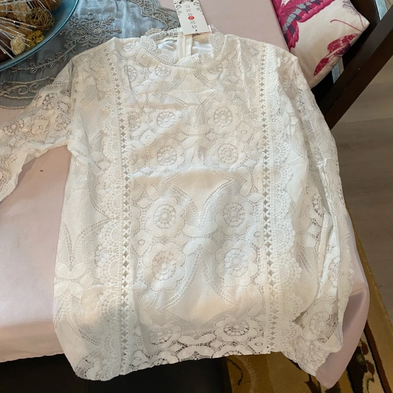 Autumn Women Chiffon Blouse Long Sleeve Casual Floral Lace Top