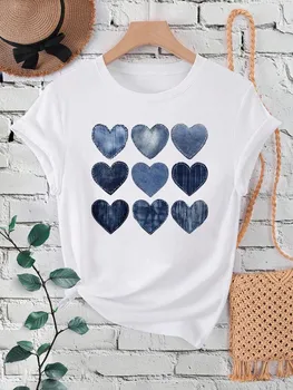 Women Cowboy Heart Print T-Shirt for Valentine's Day Gifts Fashion Crew Neck Short Sleeve T-Shirt Casual Women's Clothing 1