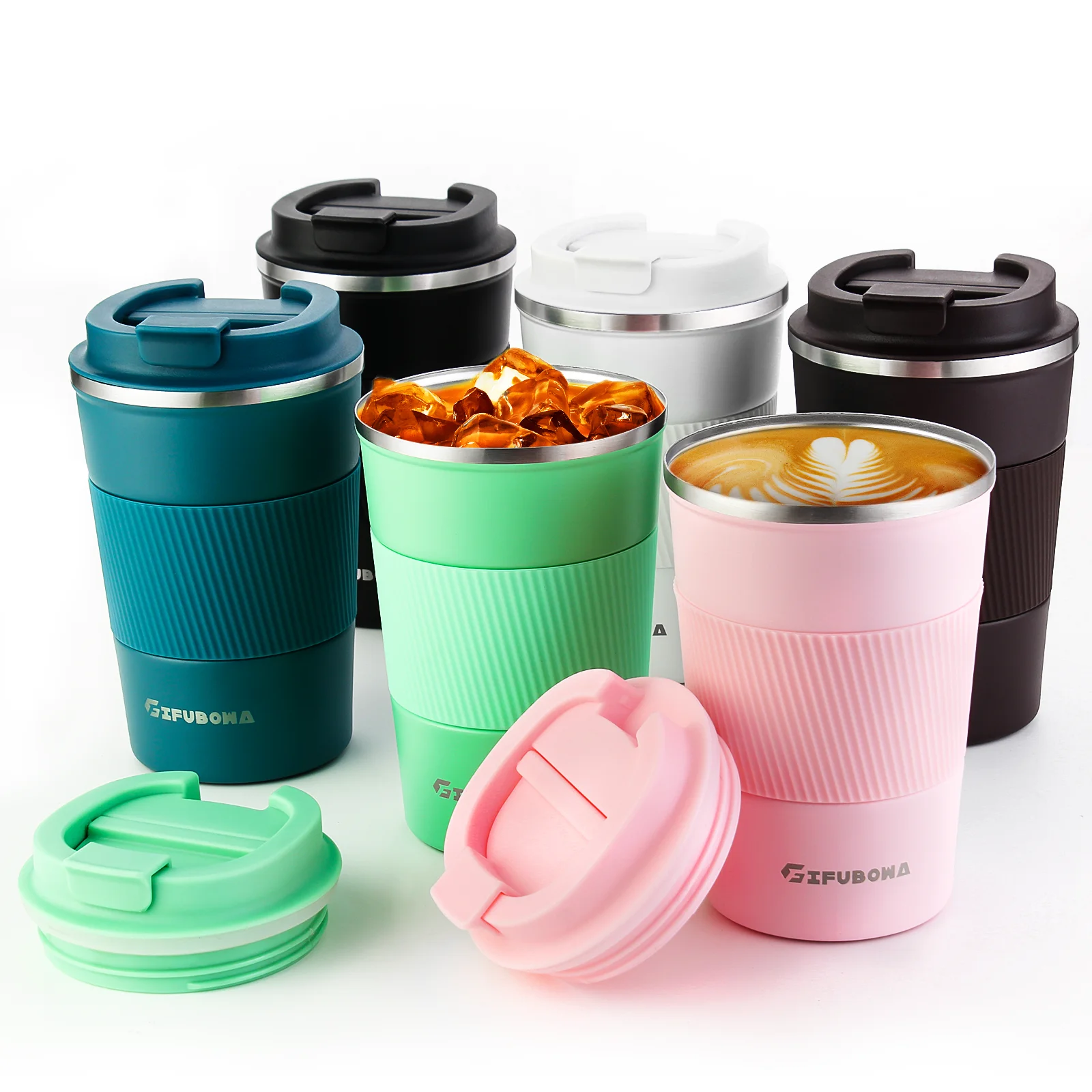 KETIEE Tazza da viaggio isolata con coperchio a tenuta stagna, tazza da caffè riutilizzabile a doppia parete, in acciaio inox, per bevande calde e fredde, 510 ml, arancione-rosa