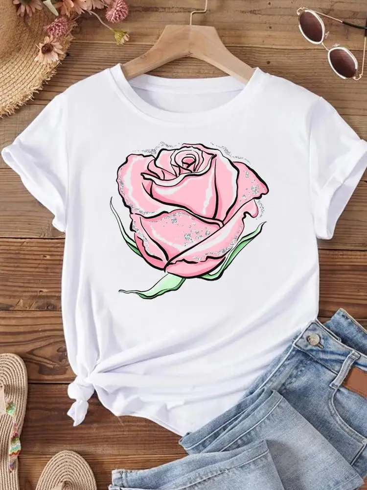 

Flower Floral Style 90s Fashion Summer Print Short Sleeve Clothing Graphic Top T Shirt Women Clothes T-shirt Tee