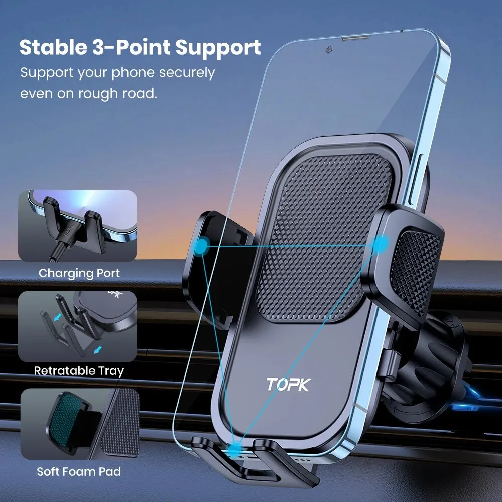 Enhanced Car Phone Holder Mount [Big Phone & Thick Case Friendly] - Hands-Free Air Vent Clamp Cradle
