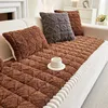 Solid Color Thicken Plush Sofa Cover Simple Furniture Protector Universal Non-slip Washable Couch Blanket for Living Room 1