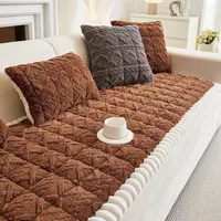 Solid Color Thicken Plush Sofa Cover Simple Furniture Protector Universal Non-slip Washable Couch Blanket for Living Room 1