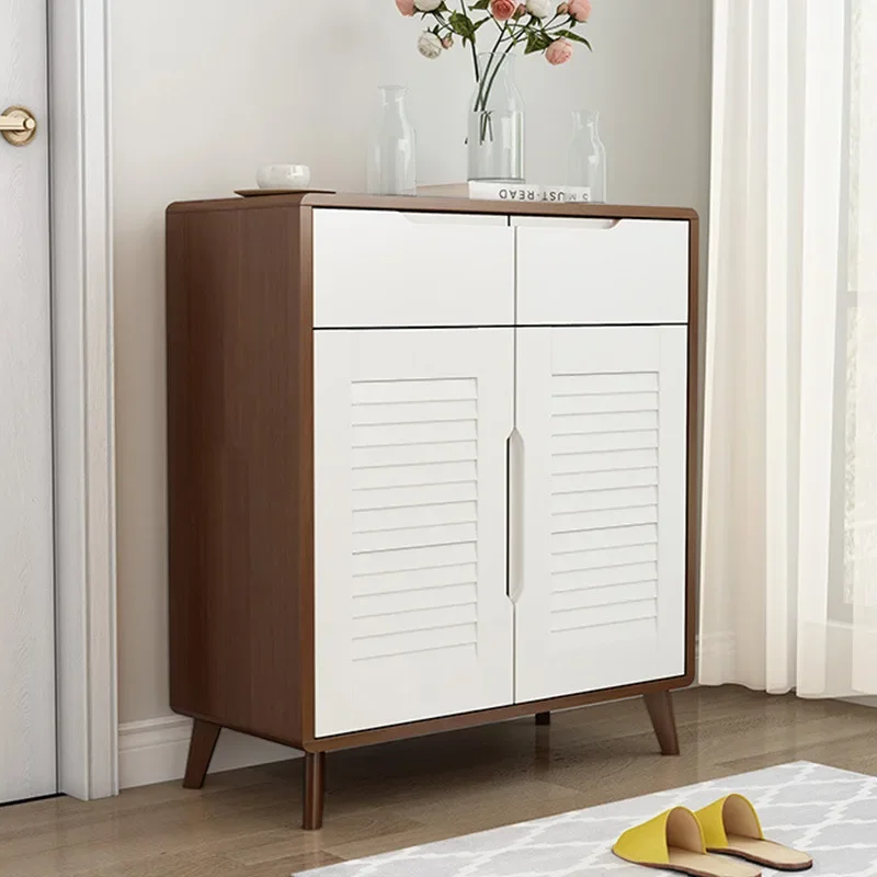 

Nordic Solid Wood Breathable Modern Minimalist Double-Door Large Capacity Living Room Door Elevator Entrance Small Shoe Cabinet