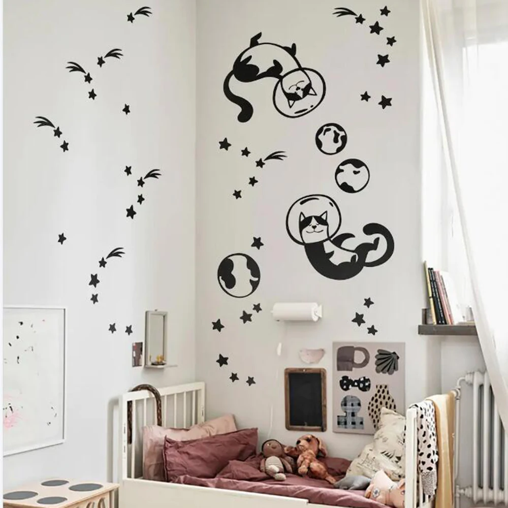 

Space Cat Star Constellation Cosmos Wall Sticker Playroom Nursery Kids Room Astronomy Astronaut Decal Bedroom Vinyl Home Decor