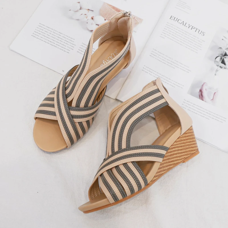 

Wedge Sandals Women 2022 Summer Fashion Women's Shoes Ladies Fish Mouth Shoes Bohemian Roman Sandals Open Toe Shoes
