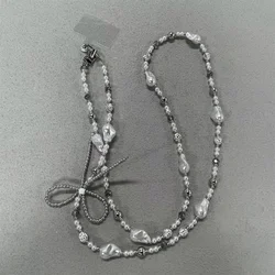 Elegant Pearl Bow Beaded Crossbody Chain Phone Case Pendant - Other (Other)