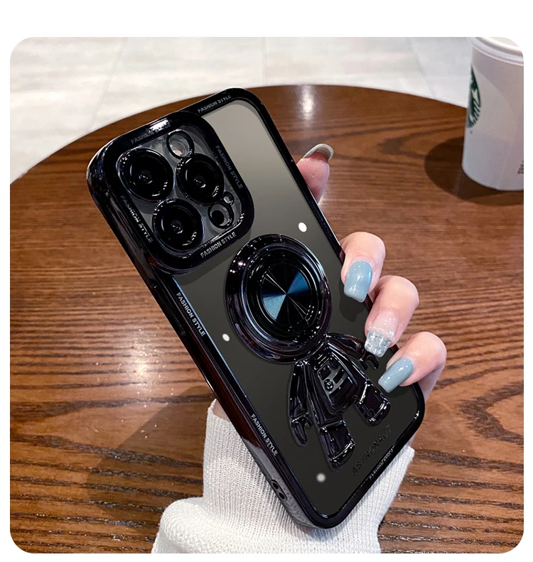 iphone 11 Pro Max leather case Luxury Plating Soft Clear Silicone Case For iPhone 13 12 11 Pro Max XR X XS 7 8 Plus Cartoon Astronaut Ring Holder Stand Cover iphone 11 Pro Max clear case