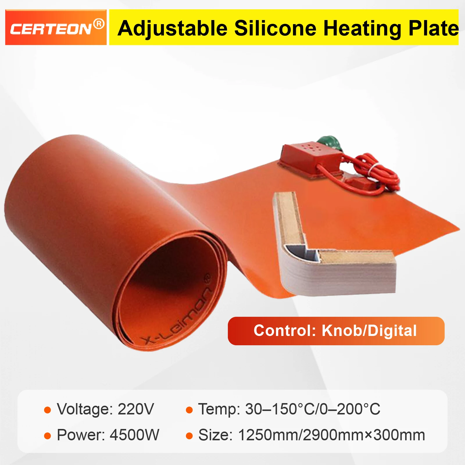 แผ่นทำความร้อนซิลิโคน 220V 4500W พร้อมเทอร์โมสตัทปรับได้ สำหรับพื้นผิวโค้ง ช่วงอุณหภูมิ 0 ถึง 200 องศา ฮีตเตอร์ยืดหยุ่นกำลังสูงสำหรับงานอุตสาหกรรม 1