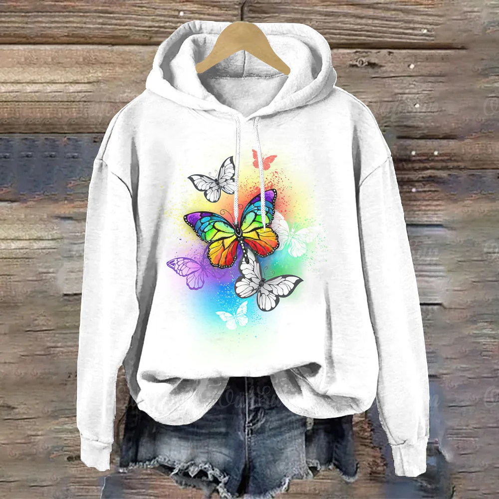 

Butterfly 3d Printed Sweatshirt For Women Fashion Casual Streetwear Autumn Loose Hooded Sweatshirt Y2k Female Clothing Pullover