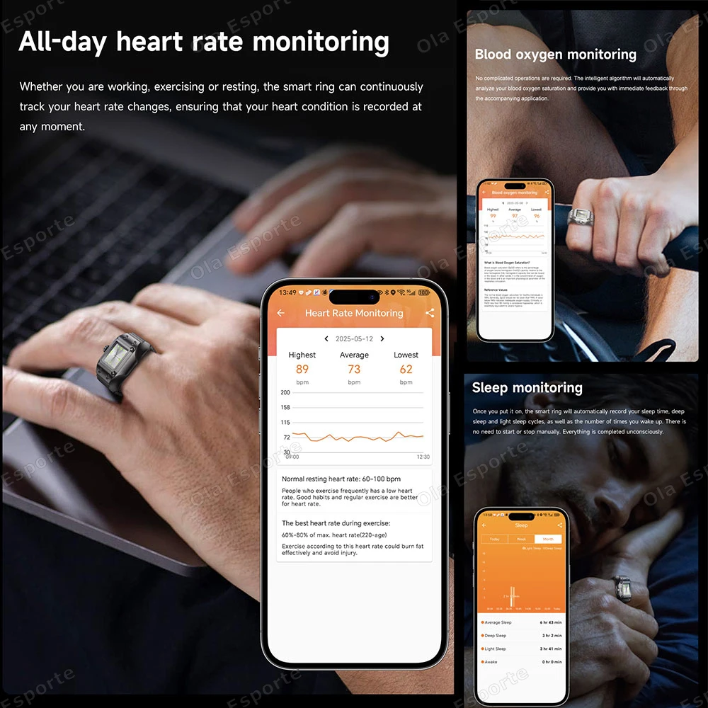 New Quartz watch + Smart Ring Waterproof Sleep Health Monitoring Time Display/Adjustment Activity Record Smartring For Men Women