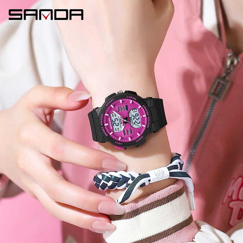 Digital Watch Quartz Watch SANDA Luxury Ms LED Sport Watch Fashion Casual Ladies Dual Display Women Girl Military Waterproof