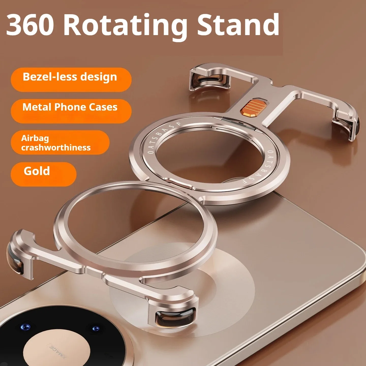 Eary Metal Phone Case with 360° Rotation Magnetic Kickstand and Shockproof Bumper