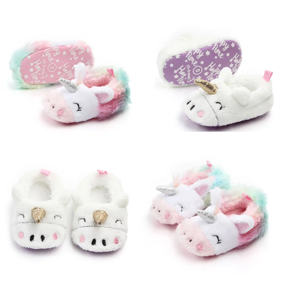 Baby Girl Boy Indoor Warm Cotton Shoes Unicorn Home Slippers Spring Autumn Plush Soft Sole Non-slip Infant Prewalker Shoes