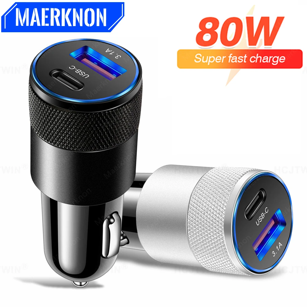 80W USB Car Charger PD Type C Fast Charging Car Phone Adapter For iPhone 14 13 12 Pro Xiaomi Huawei Samsung QC3.0 Charger In Car