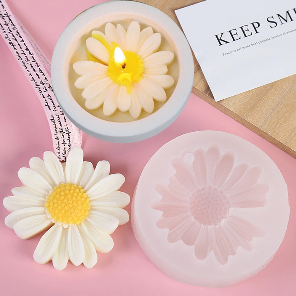 DIYCandleSiliconeMoldDaisyChamomileFlowerCandleWaxMould