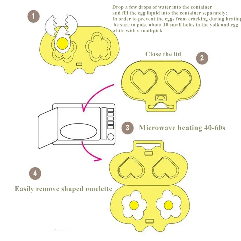 Home Kitchen Microwave Oven Heart&Flowers Shape Egg Steamer Cooking Mold Egg Poacher Kitchen gadgets Fried Tool