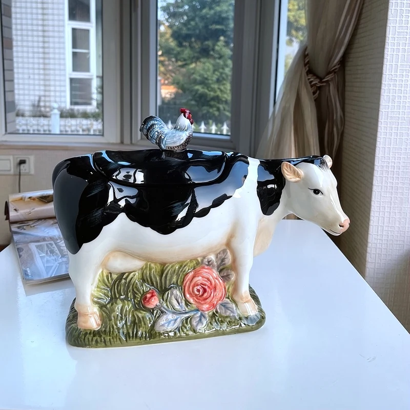 

Ceramic Dairy Cow Candy Storage Jar, Home Decor, Living Room Decoration, Biscuit Dried Fruit Jar, Kitchen Food Container