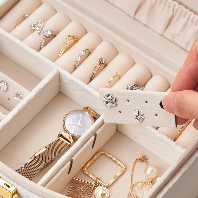 New 2/3 Layers Portable PU Jewelry Organizer Display Travel Jewelry Case Boxes Button Leather Box Storage Zipper Jewelers Joyero