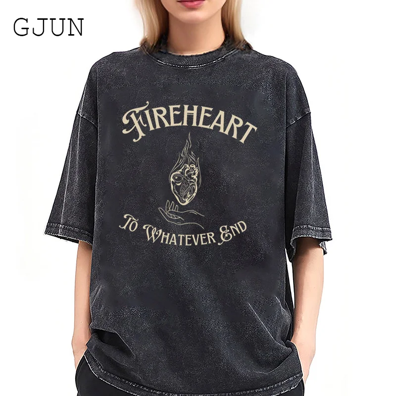 

Fireheart Velaris To Whatever End Womens T-shirts Vintage Hip Hop Casual Short Sleeves Street Washed T-shirts Punk Woman Clothes