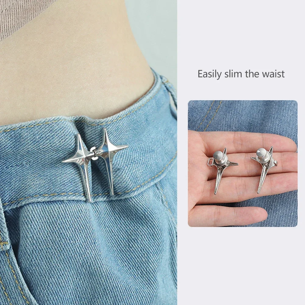 Decorative Star Shaped Waist Buckle No Sewing Retractable Adjustable Waist Button Jean Pant Waist Tightener
