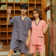 

Korean Style Han Steamed Women Sauna Suit Man's Couple Pajamas Sets 100% Cotton Plus Size XL-4XL Pyjamas Japanese Soft Homewear