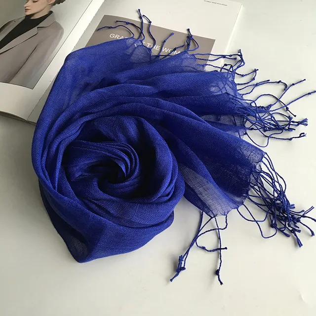 Écharpe en lin de couleur unie pour femmes, turban hijab