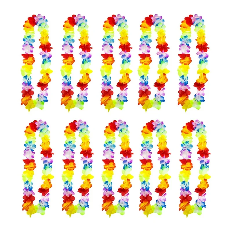 

RISE-10 Pack Hawaiian Leis Flower Chains Tropical Flower Chain Perfect Welcome To Your Beach, Pool And Cocktail Party