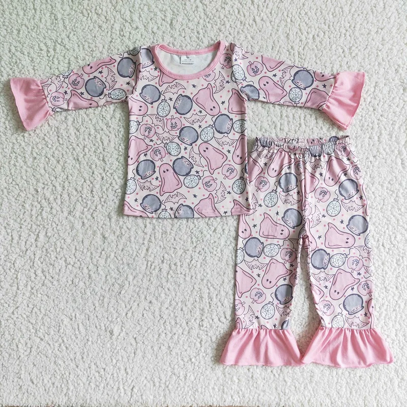 

Новое поступление, осенняя модная розовая пижама RTS на Хэллоуин с длинным рукавом, для маленьких девочек, оптовая продажа, бутиковая детская одежда