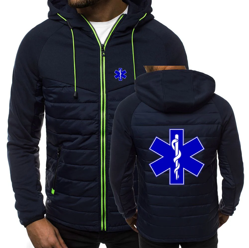 

EMT Emergency Ambulance Fall/Winter 2024 New Men's Fashion Printing Seven-color Zipper Hood Leisure Warm cotton-padded jacket Ja