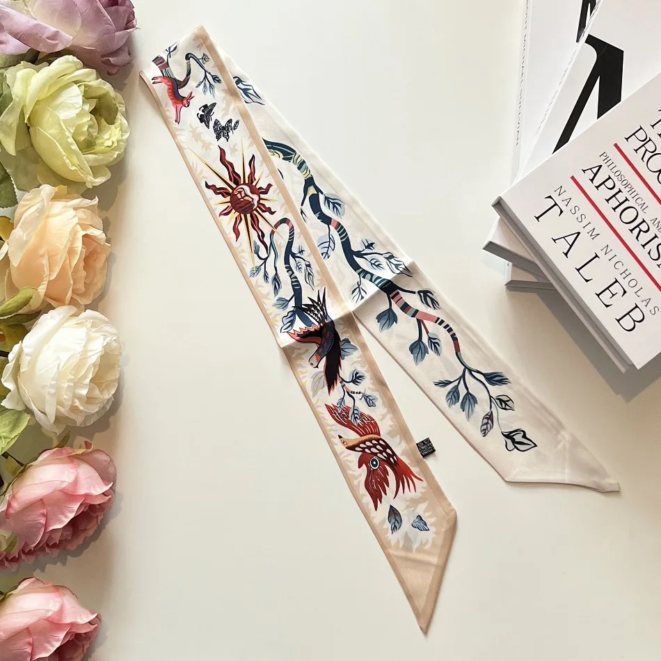 Phoenix-Blumen- und Vogel-Totem, doppellagige Twill-Seiden-Tasche, Handtaschenband, Schal, Haarband, Halstuch, modische Geschenke – Detail 2
