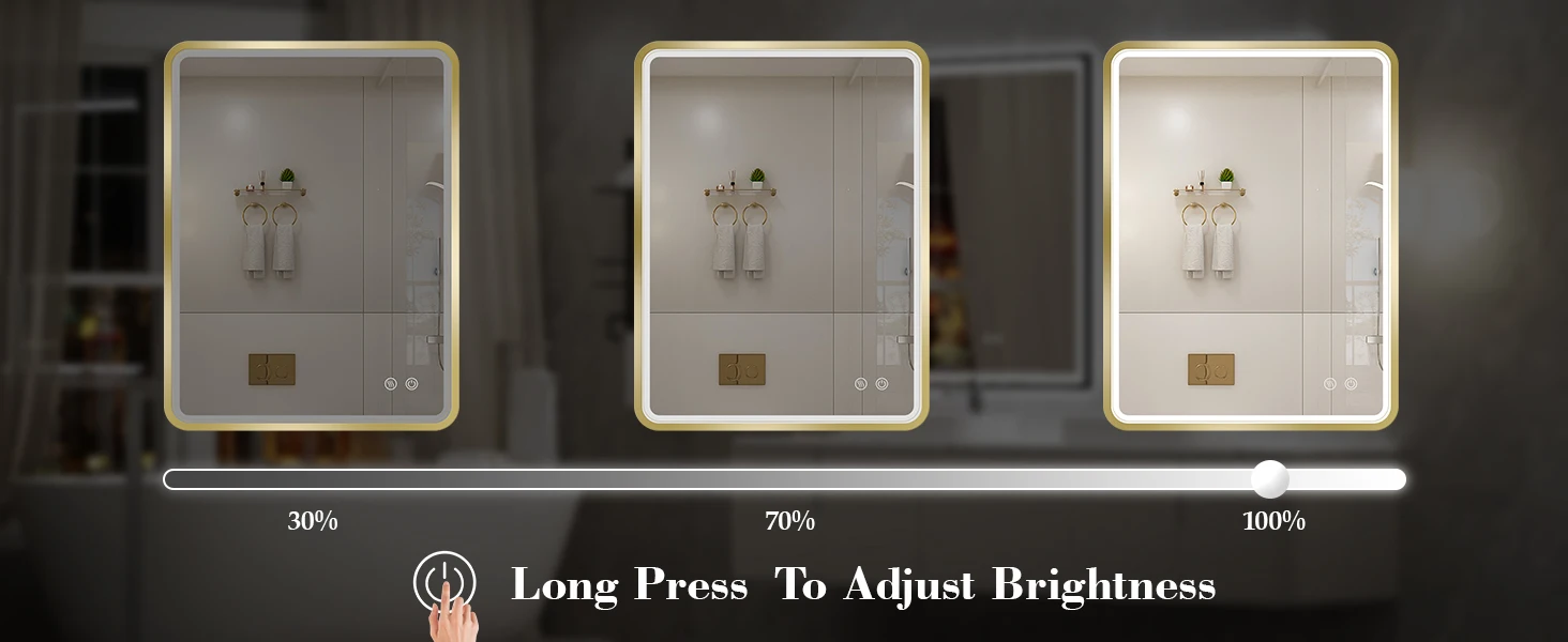 Description Picture 5 of item24x36 Inch LED Bathroom Vanity Mirror with lights,Wall Mounted Lighted Mirrors with Non-Rusting Gold Metal Frame