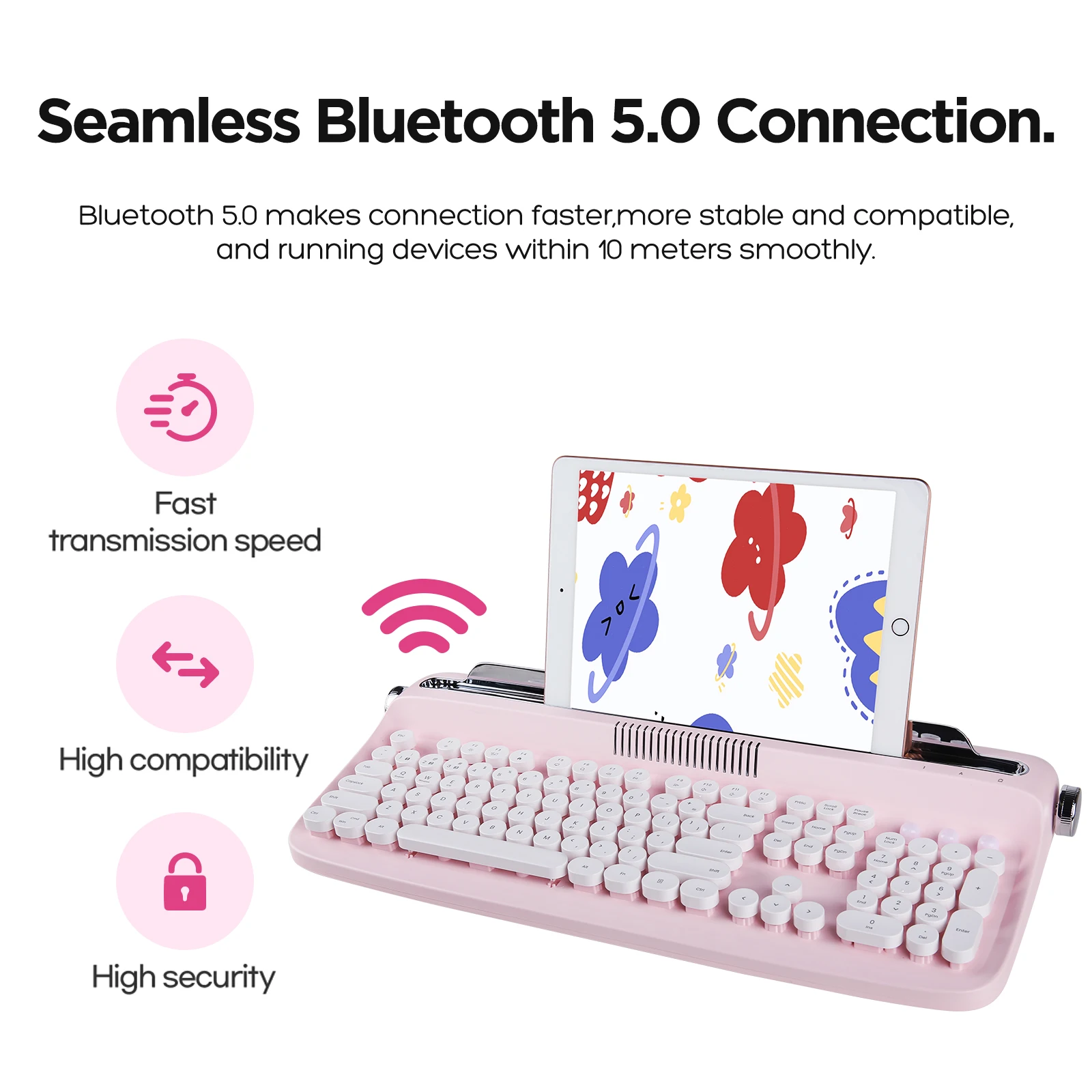 Yunzii-actto B503 Máquina de Escrever sem Fio Bluetooth Retro Teclado Estético com Suporte Integrado para Vários Dispositivos Baby Pink - Imagem 6